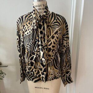 VTG ESCADA MARGARETHA‎ LEY Silk Animal Print Bow Top Size 40 (10)
